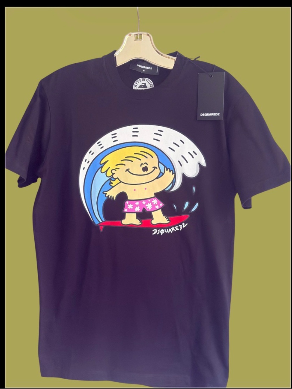 DSQUARED2 men’s Black Surf Cartoon Graphic Tee medium brand new